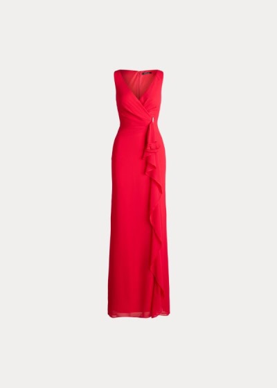 Vestido De Noche Ralph Lauren Mujer Rojos - Ruffle-Trim Georgette - MHEGF2631